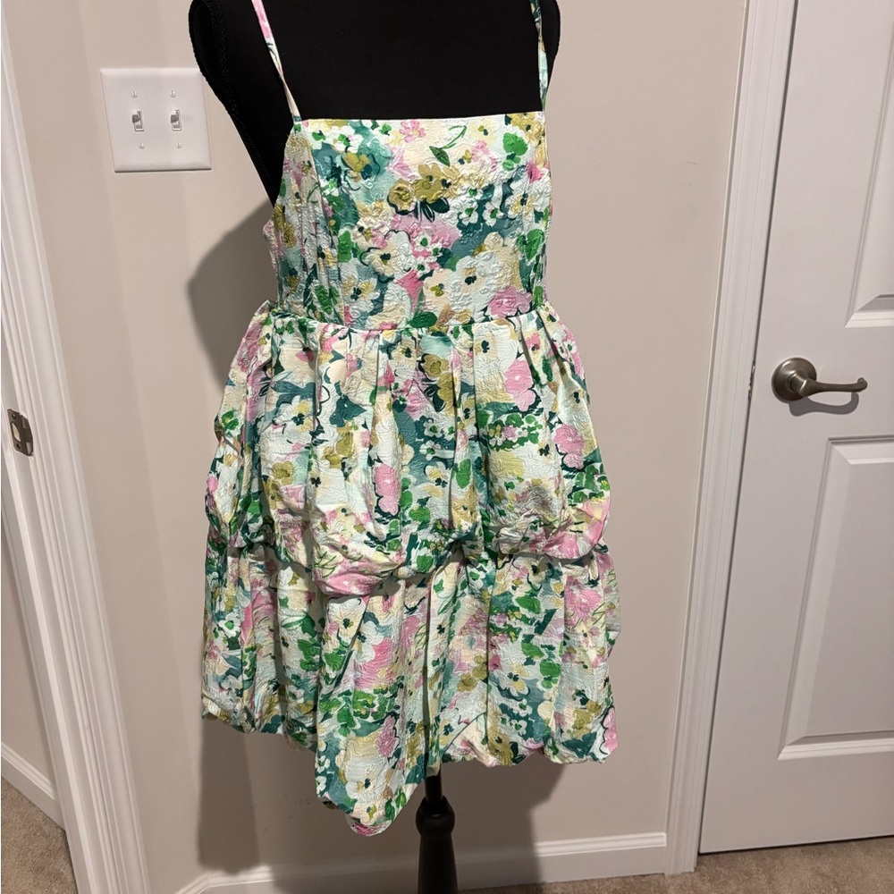 TCEC Floral Tiered Mini Dress - Pink, Green, Yellow